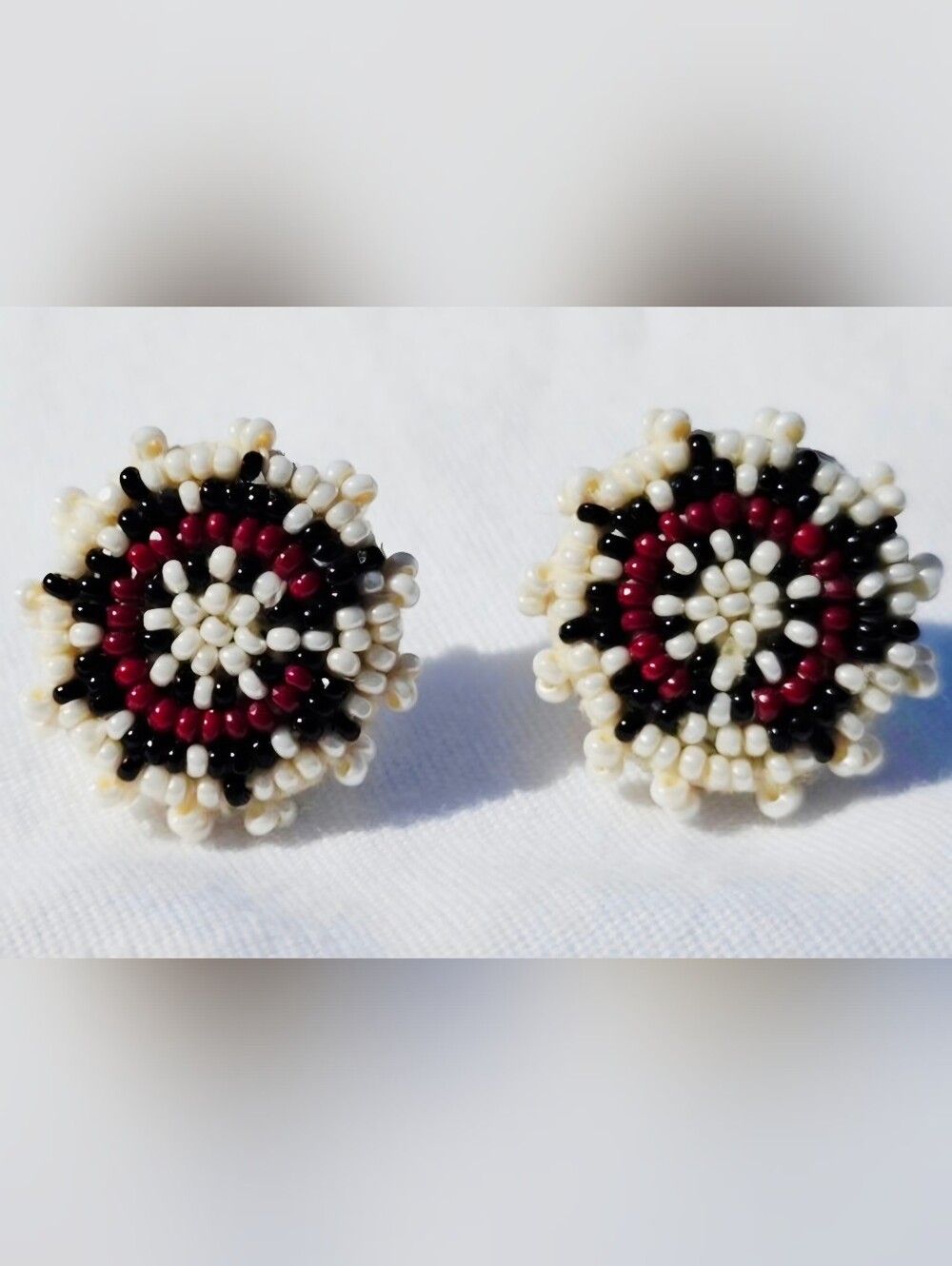 Vintage Navajo Beaded Basket Stud Earrings Leather Native American